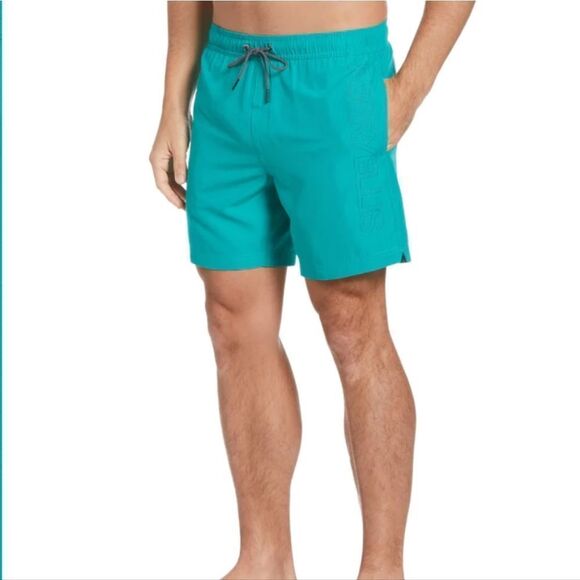 Perry Ellis Printed Swim Shorts abstract blue on white stripe - Picture 2 of 15